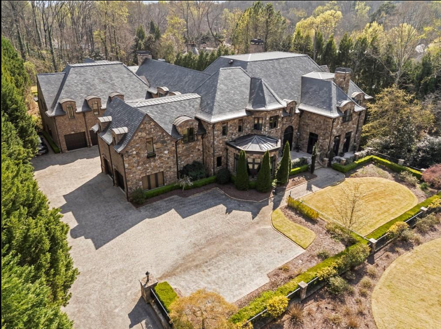 Aerial view of the estate at 1376 Mt. Paran Road NW in Atlanta, Georgia