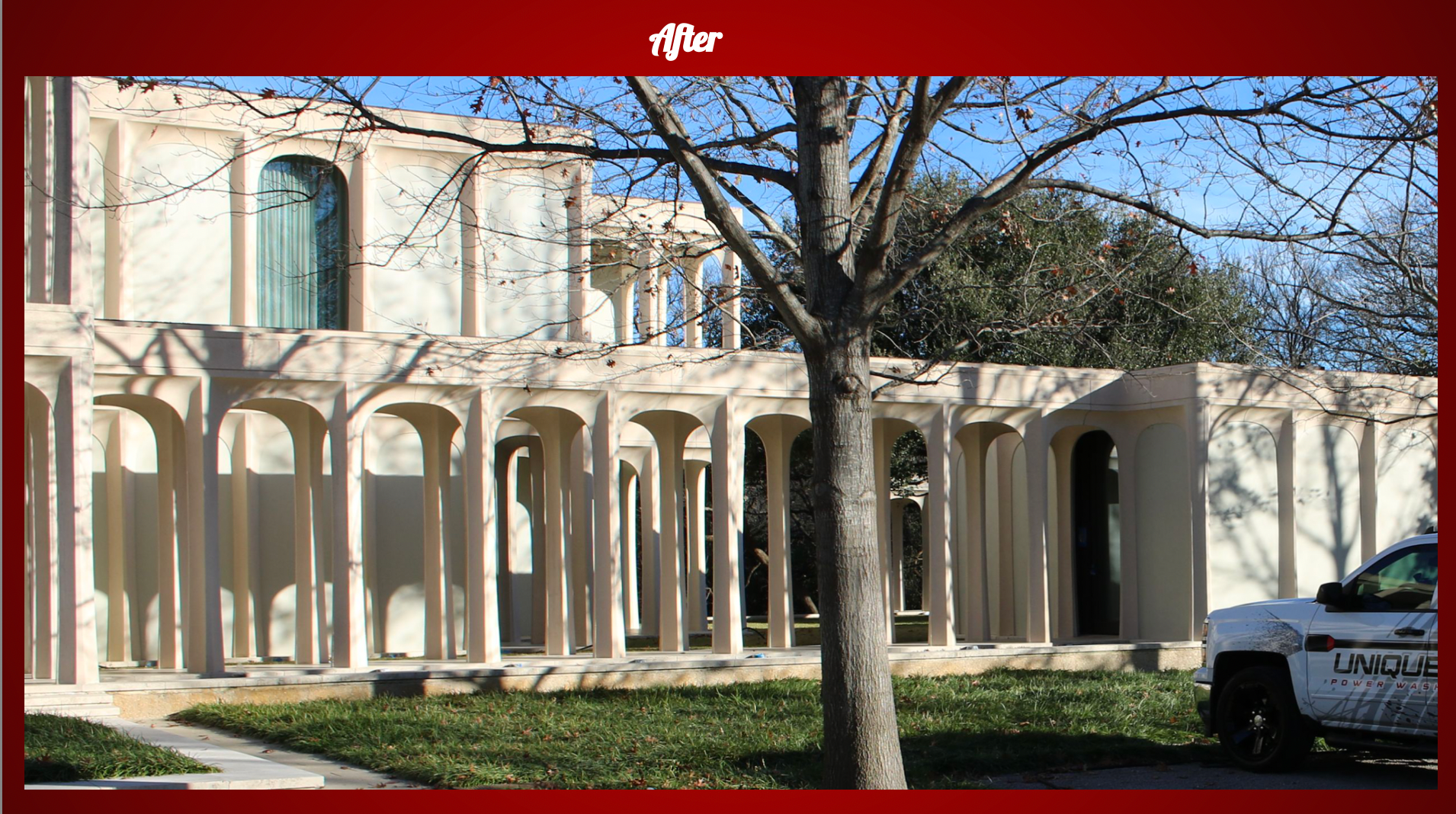 Clean cast-stone exterior at 10210 Strait Lane after Unique Power Wash soft washing